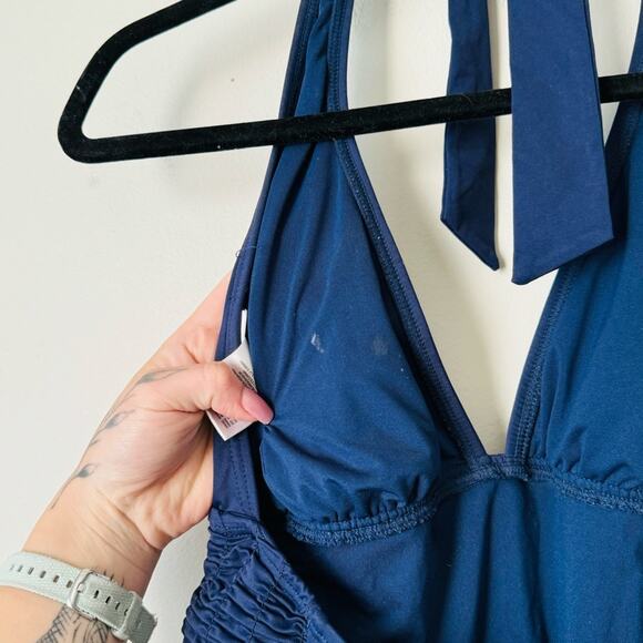 DKNY Navy blue one piece ruched bathing suit woman’s size 10 - Picture 6 of 8